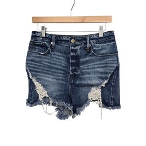 Good American Shorts Womens 6/28 Blue Distressed Denim Cutoff Raw Hem High‎ Rise